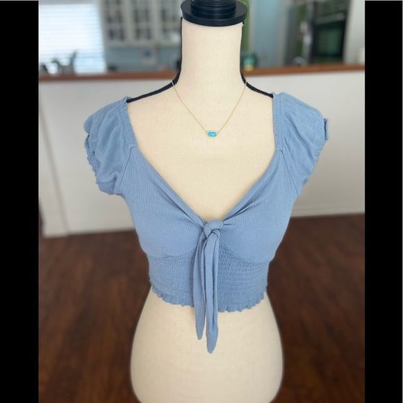 LA Hearts Tie Front Blue Top M - Picture 1 of 3
